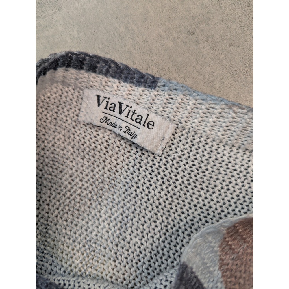Via Vitale Italy Vintage Geometric Circle Knit Sweater Blue Grey S/M - Picture 5 of 7